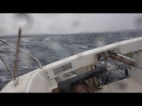 Sailing Hvar channel with 30 knots of SE wind (scirocco, jugo) on Beneteau First 21.7